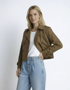 Short Women's Trench Coat with Double Button Placket