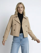 Short Women's Trench Coat with Double Button Placket
