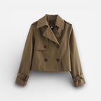 Short Women's Trench Coat with Double Button Placket