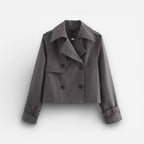 Short Women's Trench Coat with Double Button Placket