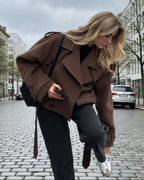 Short Women's Trench Coat with Tie Belt