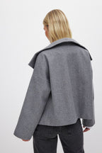 Short Wool Jacket with Double Snap Closure for Women