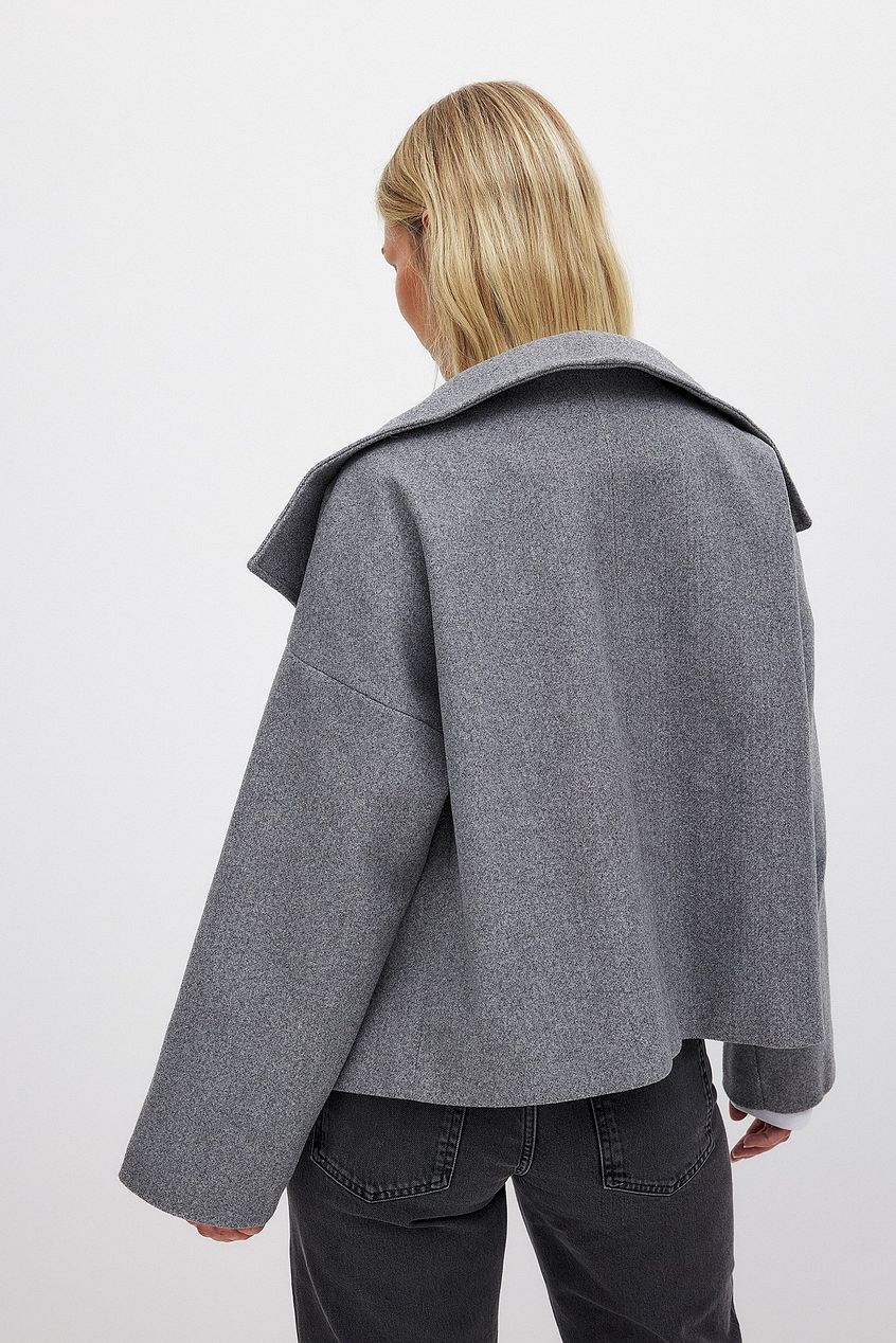 Short Wool Jacket with Double Snap Closure for Women