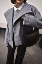 Short Wool Jacket with Double Snap Closure for Women