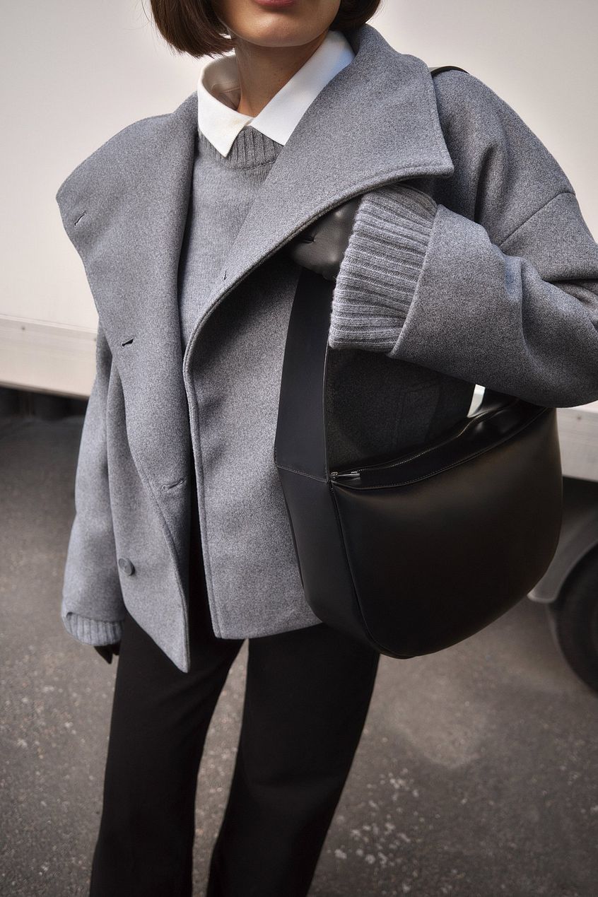 Short Wool Jacket with Double Snap Closure for Women