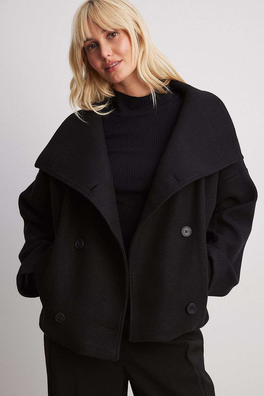 Short Wool Jacket with Double Snap Closure for Women
