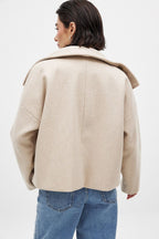 Short Wool Jacket with Double Snap Closure for Women