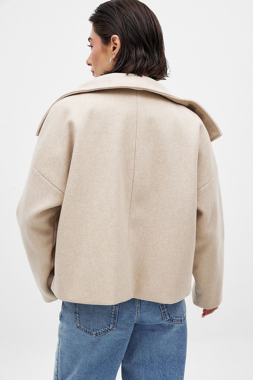 Short Wool Jacket with Double Snap Closure for Women