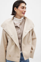 Short Wool Jacket with Double Snap Closure for Women