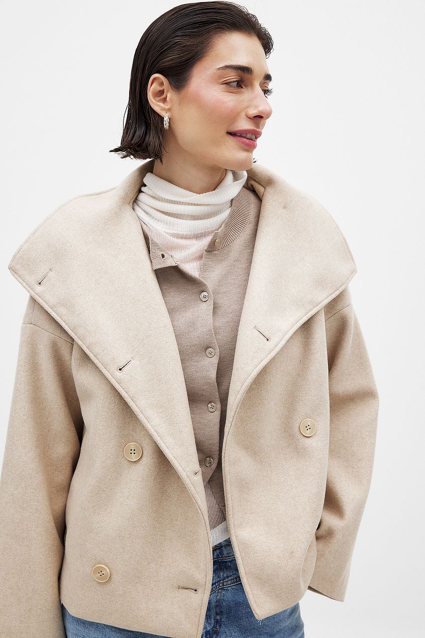 Short Wool Jacket with Double Snap Closure for Women