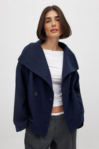 Short Wool Jacket with Double Snap Closure for Women
