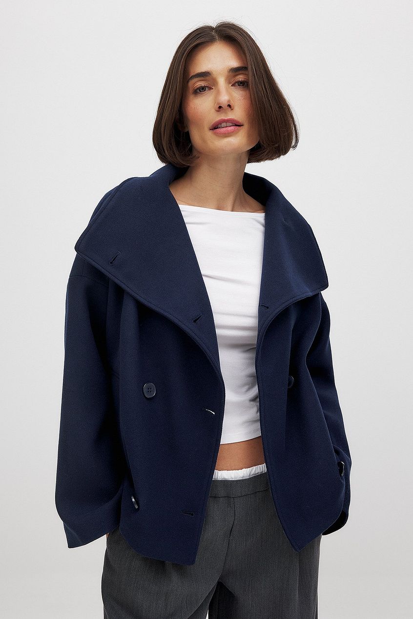 Short Wool Jacket with Double Snap Closure for Women