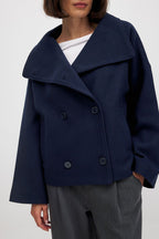 Short Wool Jacket with Double Snap Closure for Women