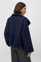 Short Wool Jacket with Double Snap Closure for Women