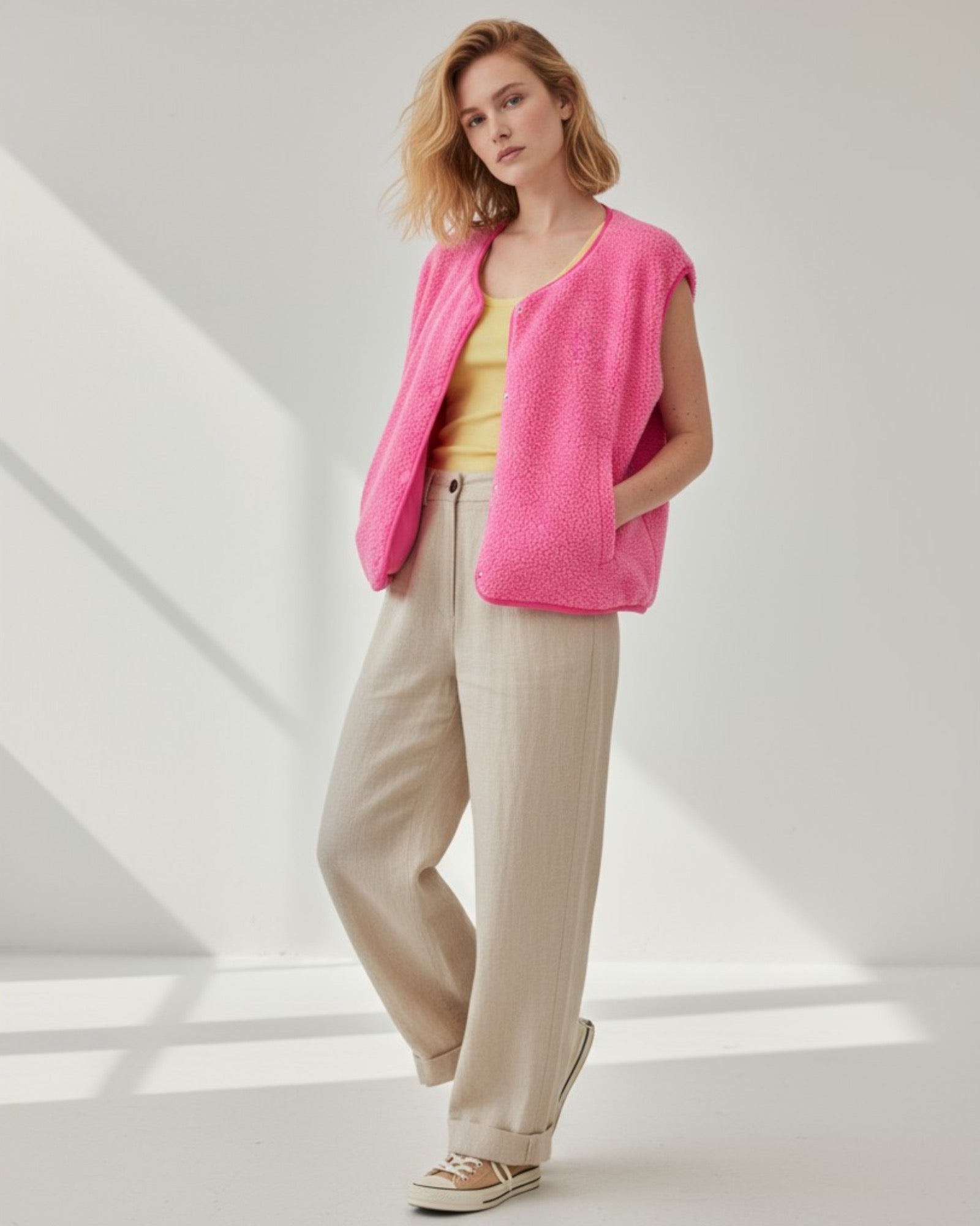 Sleeveless Teddy Vest with Snap Fasteners for Women