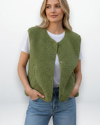 Sleeveless Teddy Vest with Snap Fasteners for Women