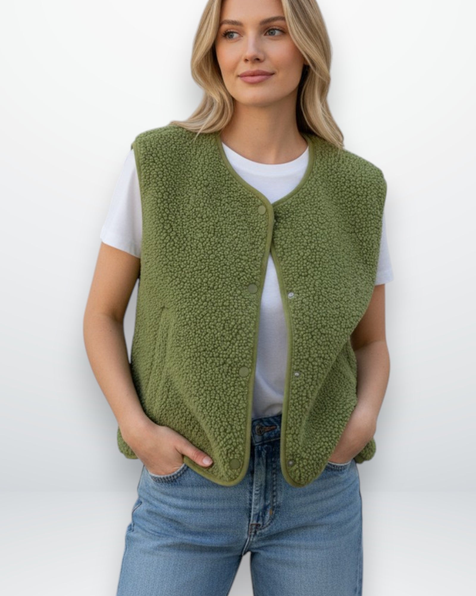 Sleeveless Teddy Vest with Snap Fasteners for Women