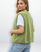 Sleeveless Teddy Vest with Snap Fasteners for Women