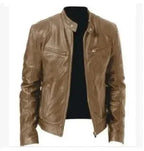Slim Fit Men's Leather Jacket with Notched Collar