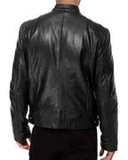 Slim Fit Men's Leather Jacket with Notched Collar