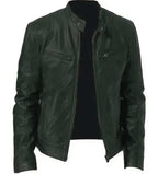 Slim Fit Men's Leather Jacket with Notched Collar