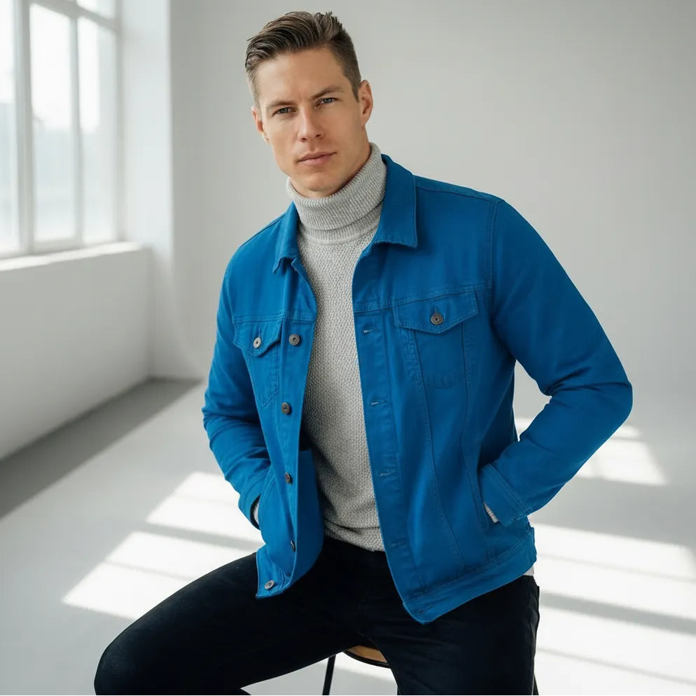 Slim Fit Shirt Jacket for Men with Chest Pockets