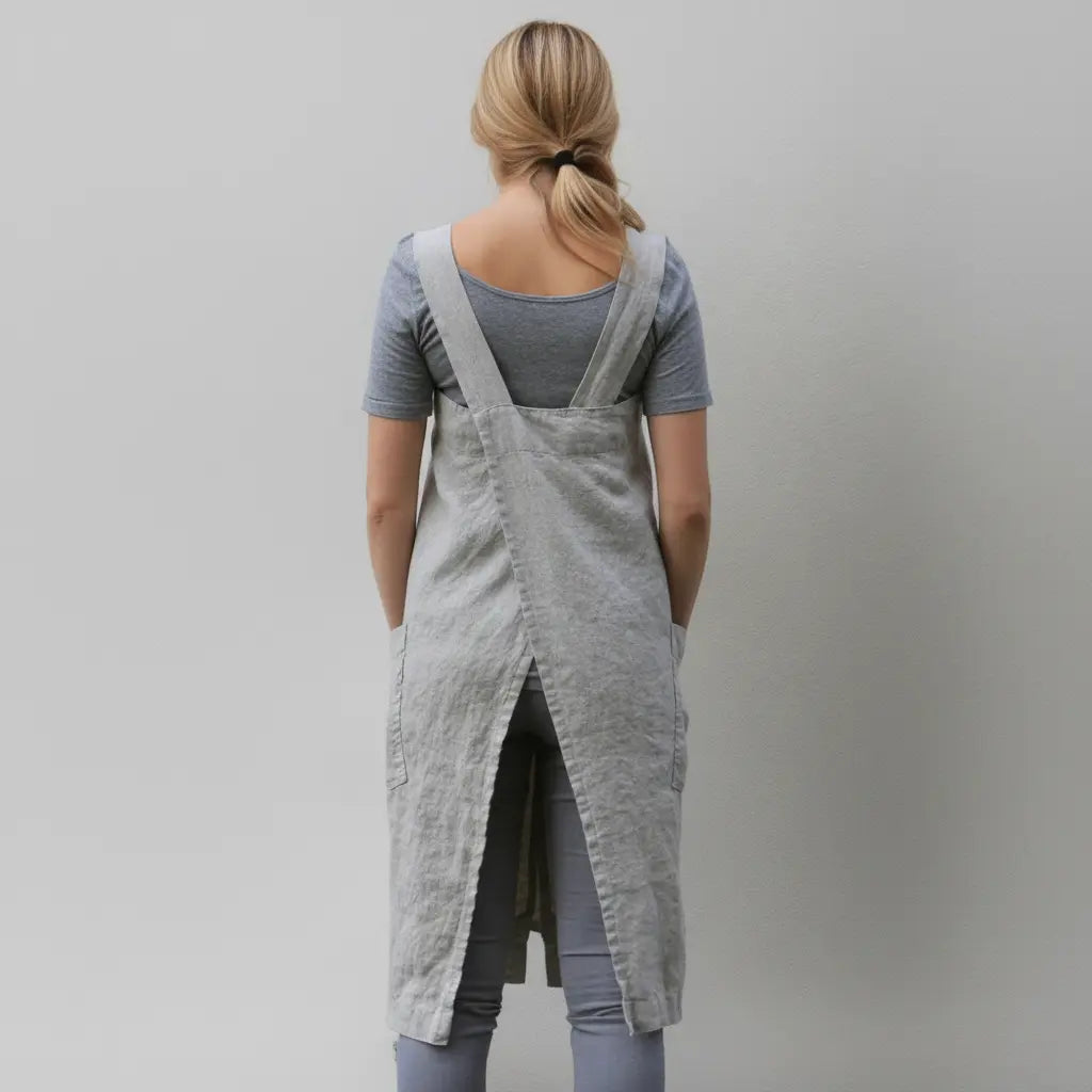 Straight Cut Apron Dress with Crossed Bib Straps