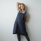 Straight Cut Apron Dress with Crossed Bib Straps