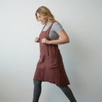 Straight Cut Apron Dress with Crossed Bib Straps