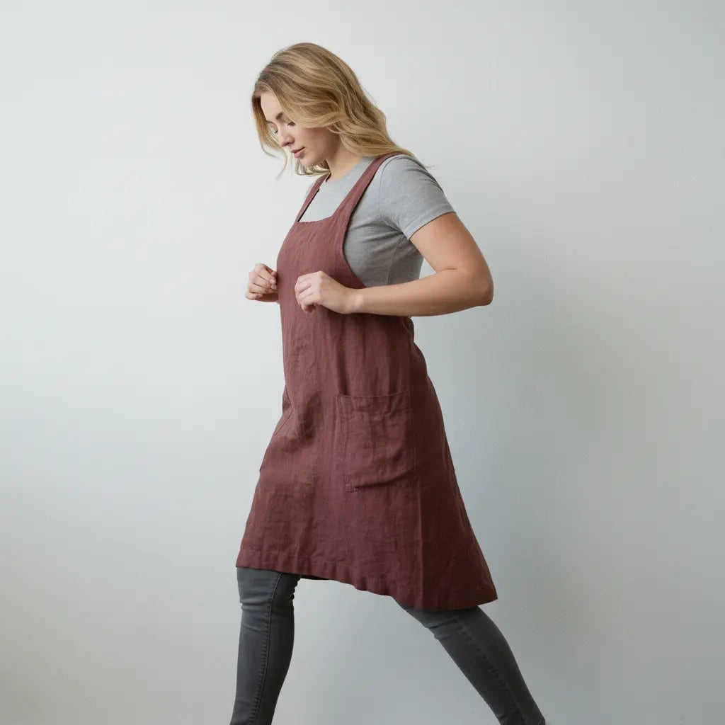 Straight Cut Apron Dress with Crossed Bib Straps