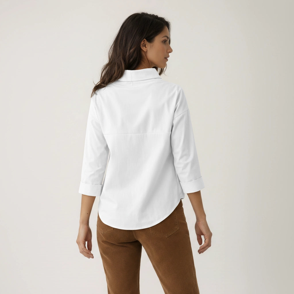 Straight Cut Blouse with Wide Stand-Up Collar for Women