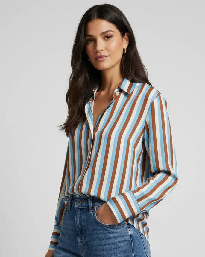 Striped Long Sleeve Blouse for Women