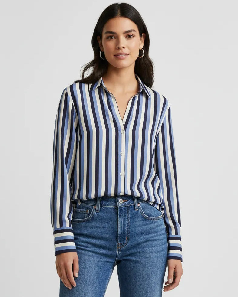 Striped Long Sleeve Blouse for Women