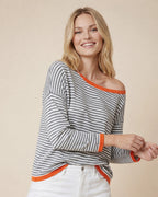 Striped Long Sleeve Boat Neck Shirt for Women