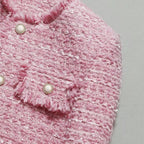 Tailored Collarless Tweed Jacket with Patch Pockets for Women