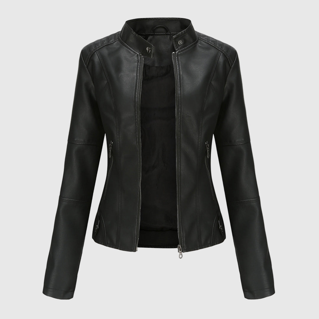 Tailored Leather Jacket for Women with Zipper Closure 0