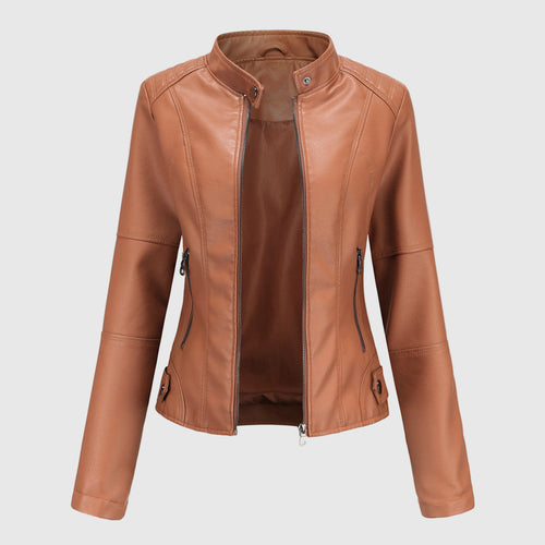 Tailored Leather Jacket for Women with Zipper Closure 2