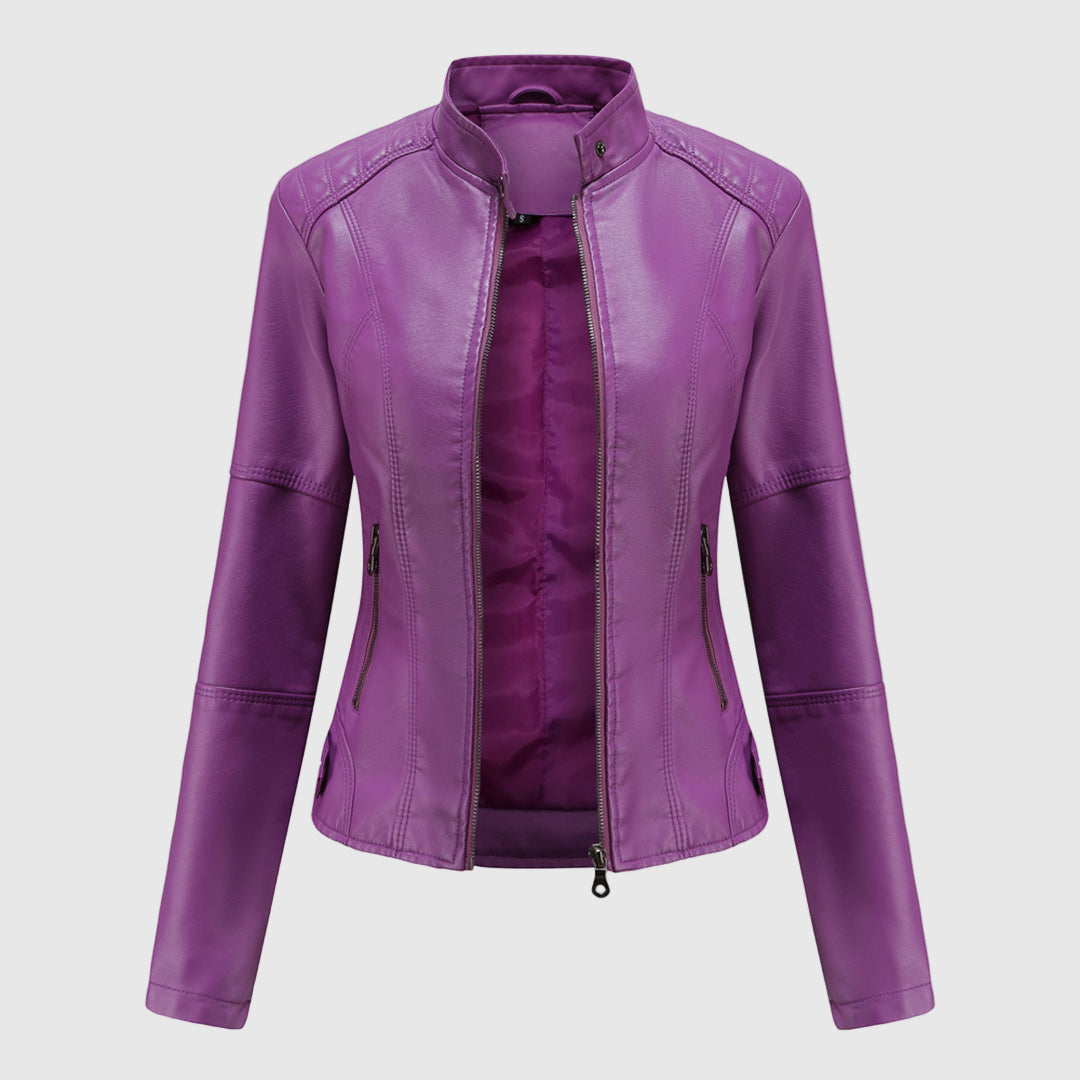 Tailored Leather Jacket for Women with Zipper Closure 4
