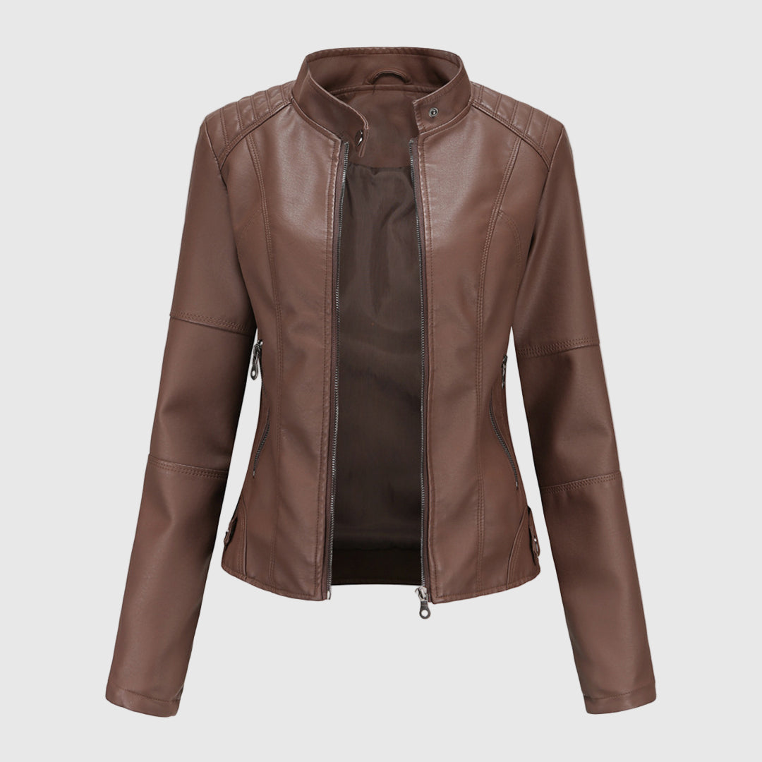 Tailored Leather Jacket for Women with Zipper Closure 8