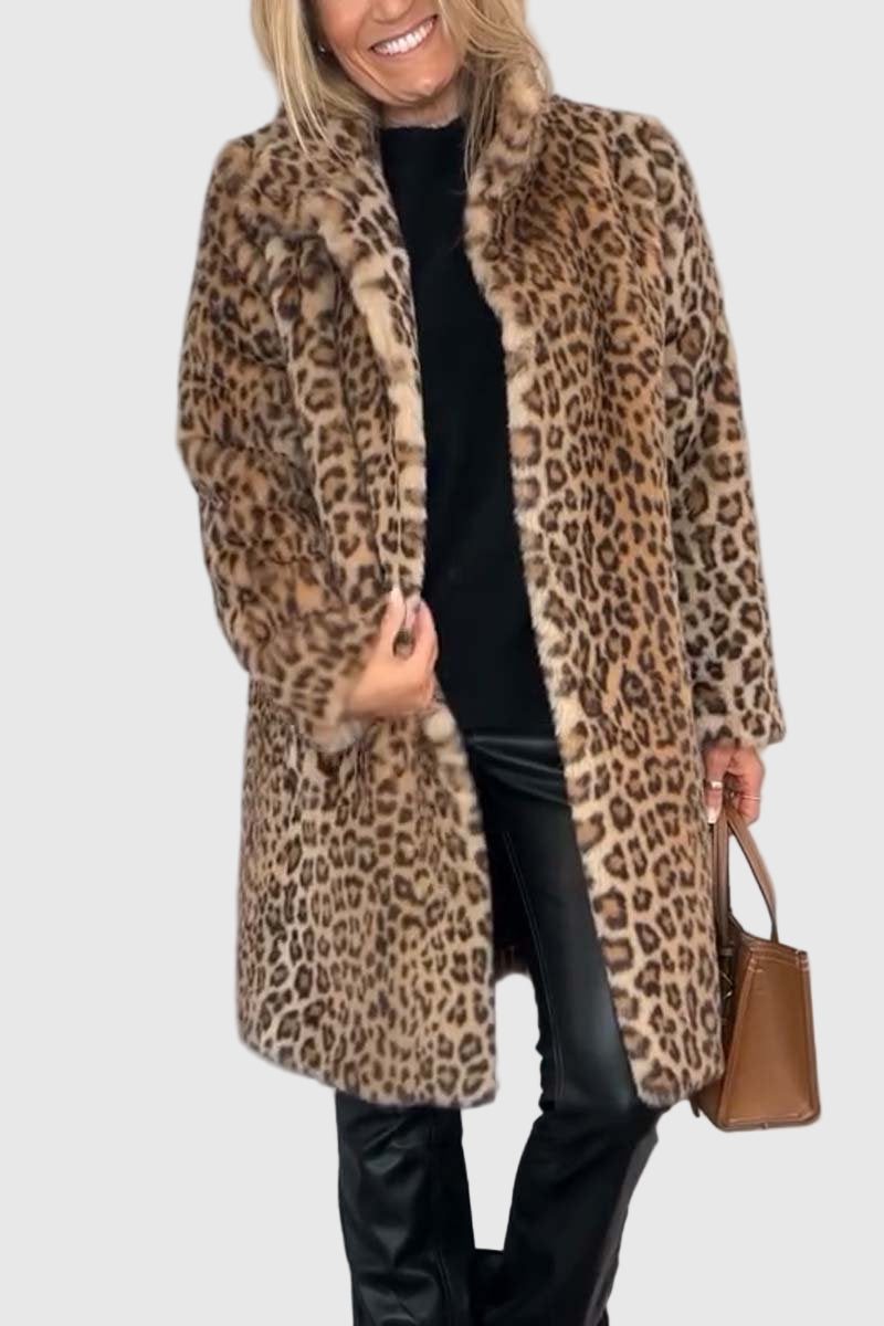 Leopard Print Faux Fur Coat for Women