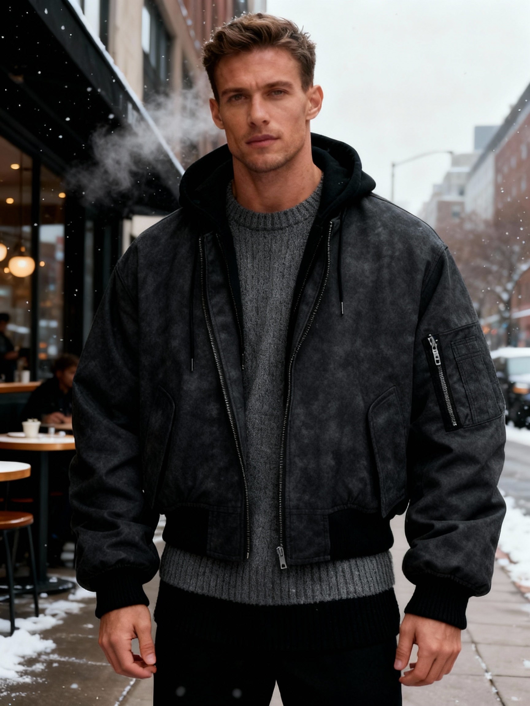 Two-Layer Faux Leather Gothic Hoodie Jacket