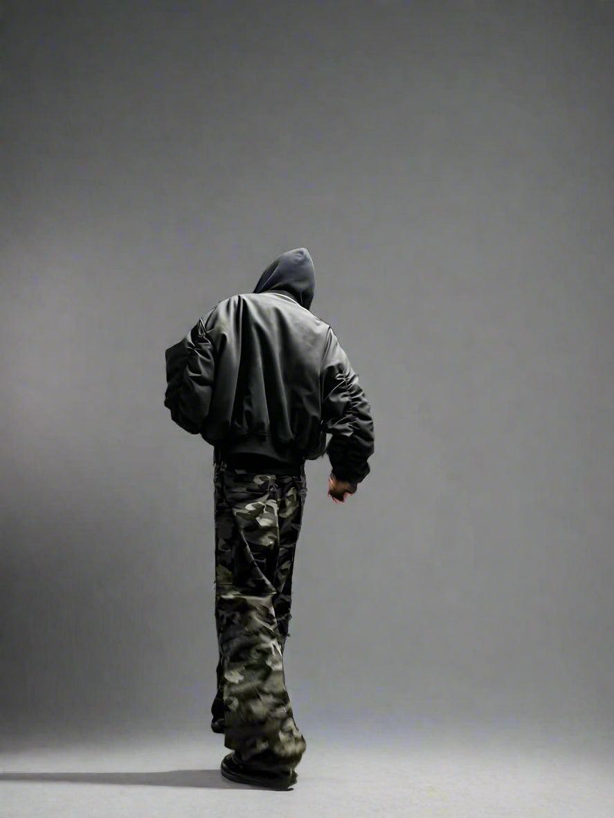 Two-Layer Faux Leather Gothic Hoodie Jacket