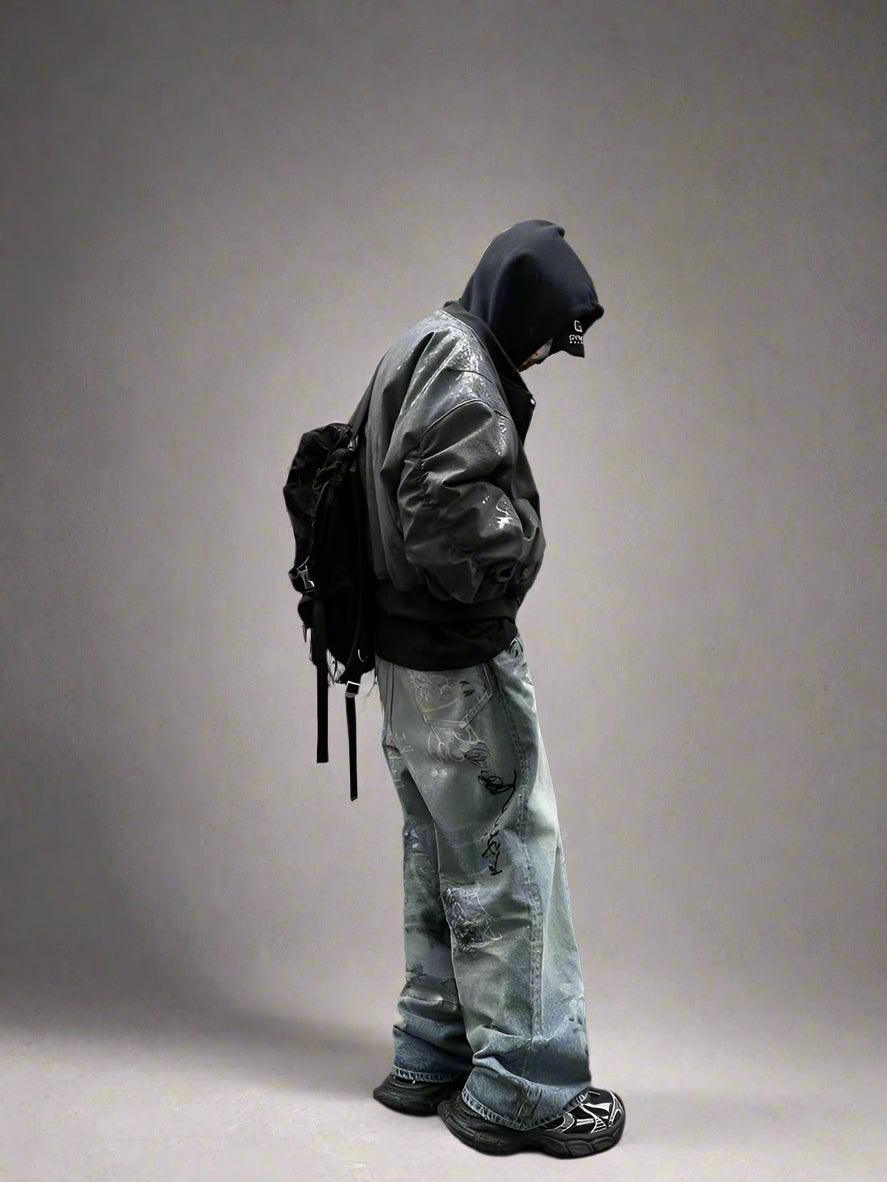 Two-Layer Faux Leather Gothic Hoodie Jacket