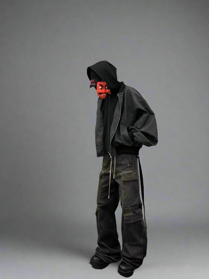 Two-Layer Faux Leather Gothic Hoodie Jacket