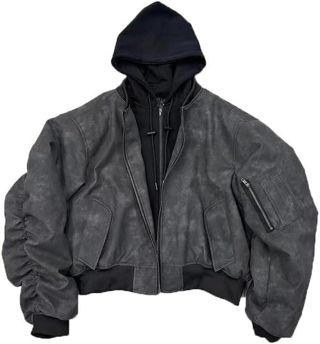 Two-Layer Faux Leather Gothic Hoodie Jacket