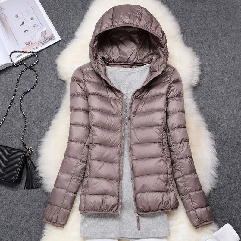 Ultralight Down Puffer Jacket with Hood for Women