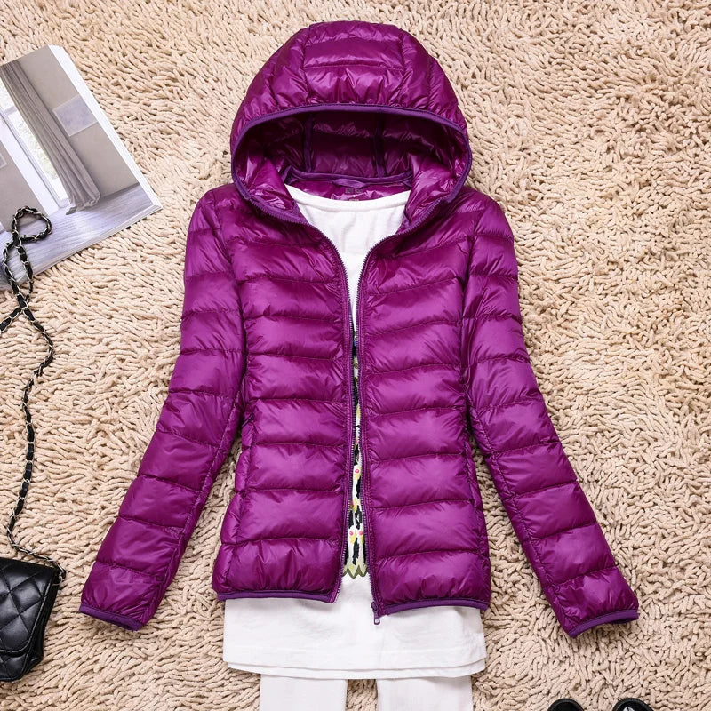 Ultralight Down Puffer Jacket with Hood for Women