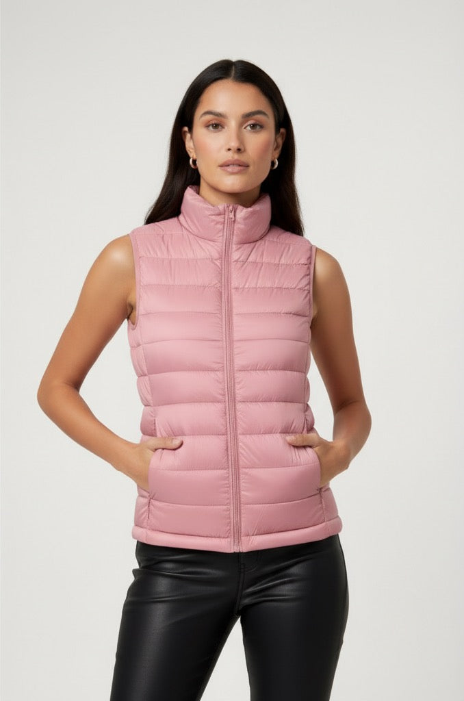 Ultralight Quilted Women's Vest with Stand-Up Collar