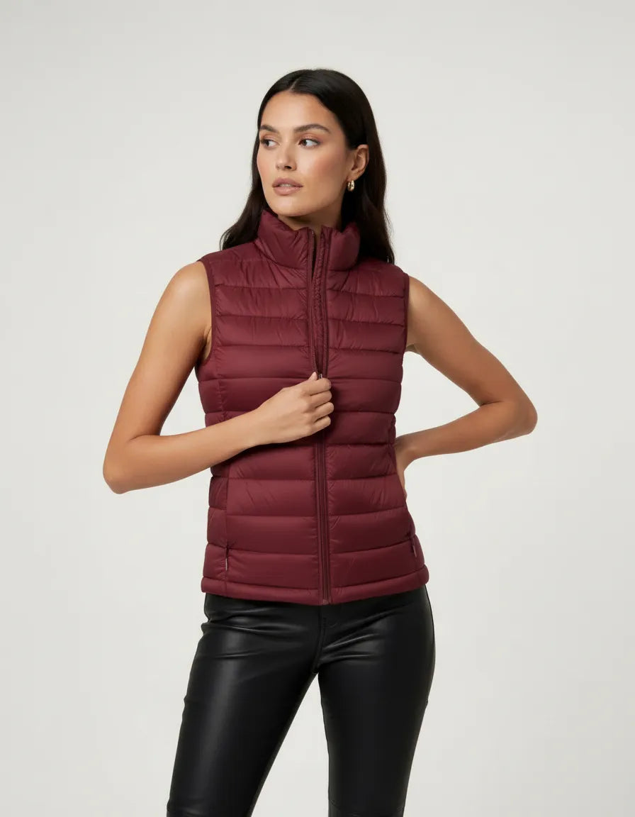 Ultralight Quilted Women's Vest with Stand-Up Collar