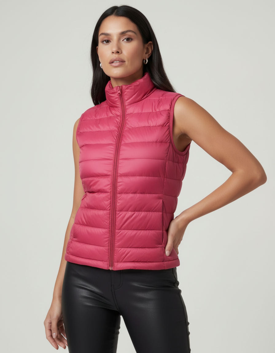Ultralight Quilted Women's Vest with Stand-Up Collar